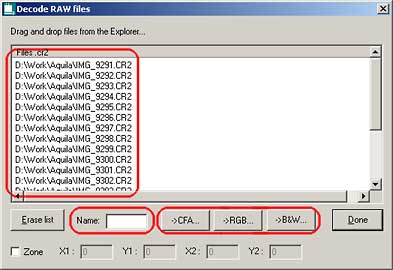 Okno konwersji plików RAW