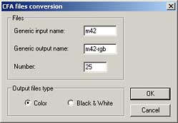 Okno konwersji plików CFA