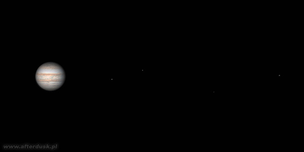 Jowisz z księżycami z 4.sierpnia 2022 roku