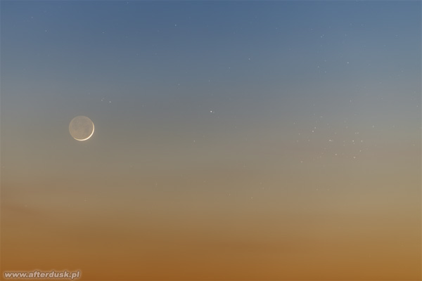 Księżyc, Merkury i Plejady 19:33UT